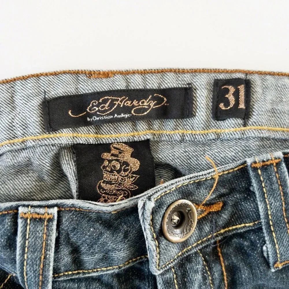 Ed Hardy By Christian Audigier Womens Size 31‎ Jeans Straight Leg Denim